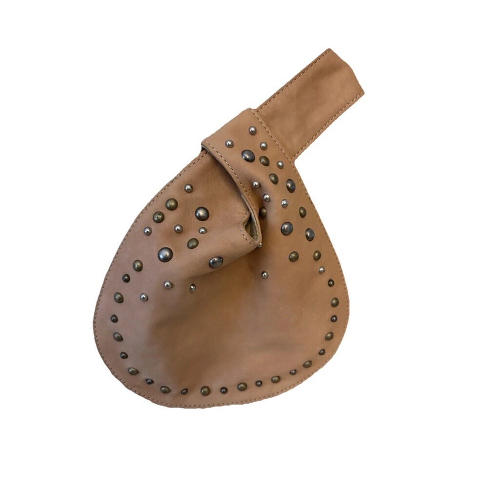 Nordstrom Neutral Tan Studded Leather Hobo Clutch Minibag 9x8" Unique Boho Chic